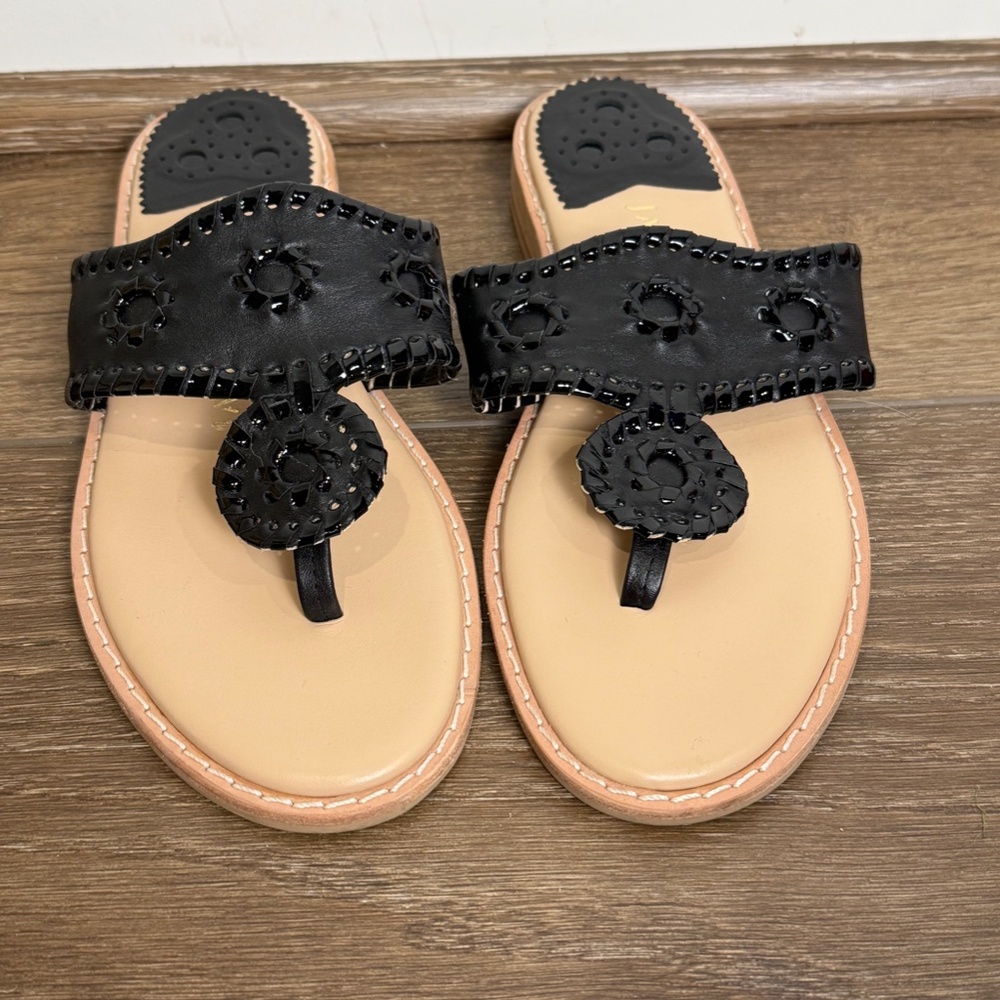 Jack Rogers Women's Jack Flat Black Sandals Size 6.5 Dressy Summer Designer - Picture 2 of 9
